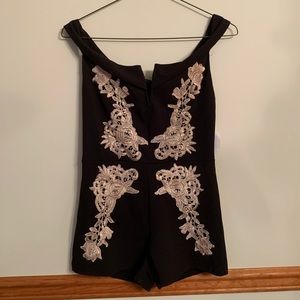 Formal Black Romper with Lace Detailing